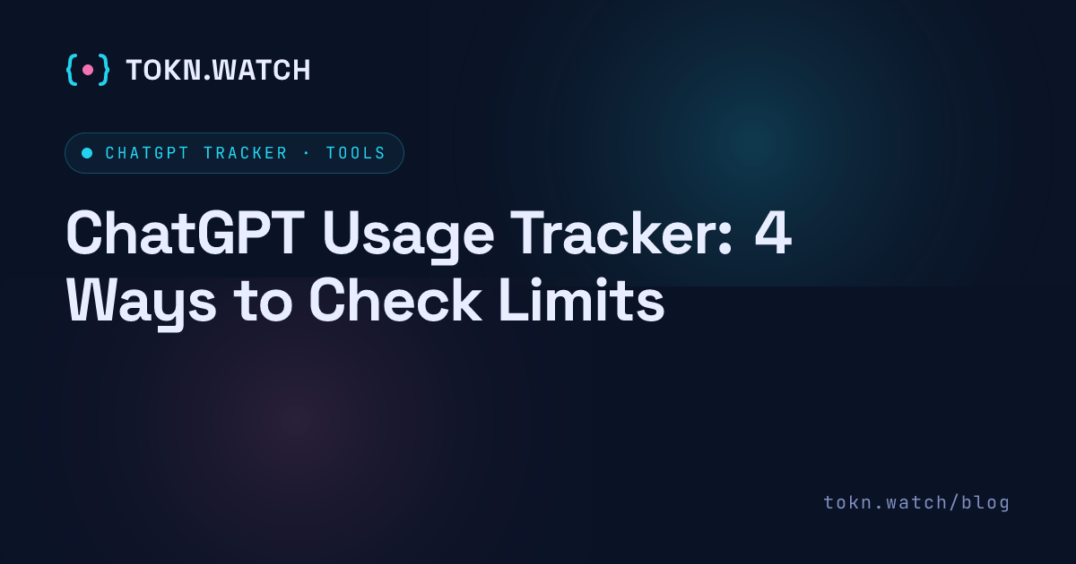 Comparison of four ways to track ChatGPT usage in 2026: the OpenAI API dashboard, browser extensions like ChatGPT Usage Limit Tracker, Mac menu-bar apps like tokn.watch, and a DevTools probe of the internal rate-limit endpoint.