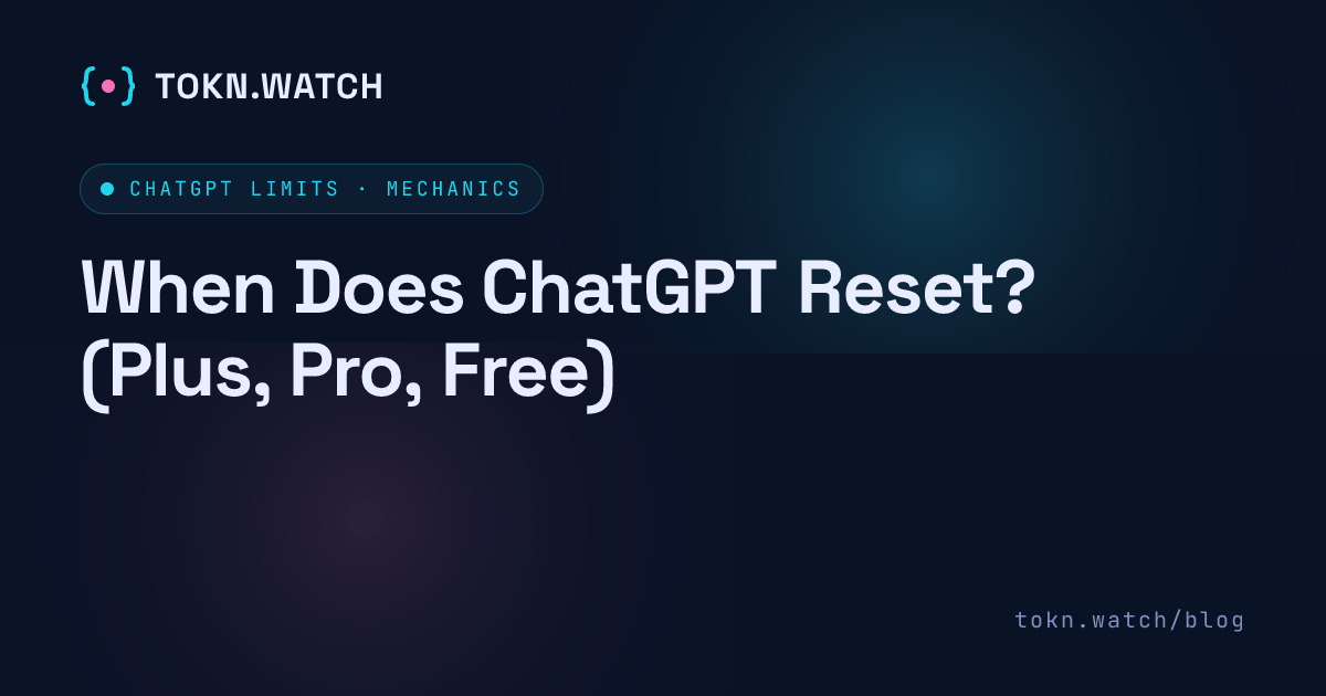 When does ChatGPT reset in 2026: Plus uses a rolling 3-hour window from your first message of the cycle; Free uses a rolling 5-hour window with downgrade to GPT-4o mini; the Thinking weekly cap resets 7 days after your first Thinking message. Rolling windows, not clock times.